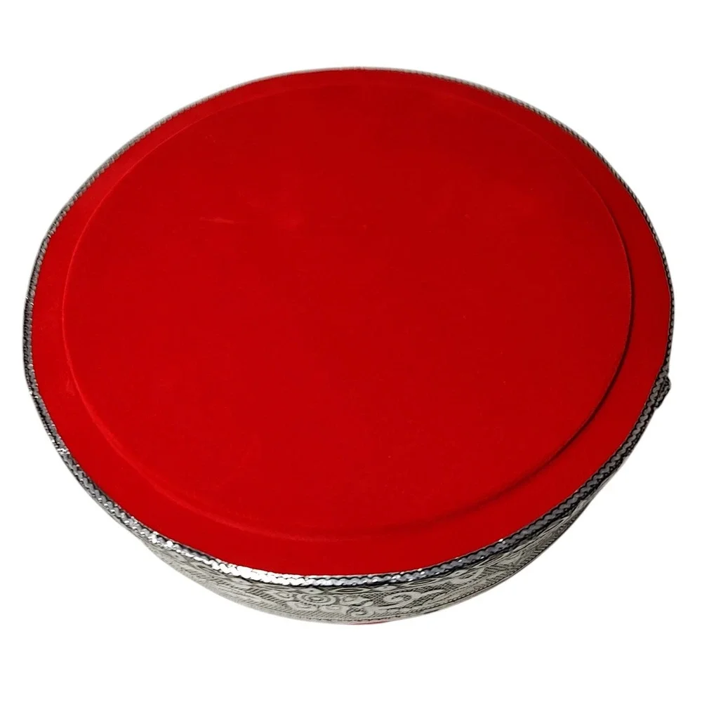 New Handcrafted Jewelry Trinket Box Embossed Birds Aluminum and Red Velvet India